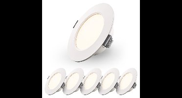 Set van 6 Georgia LED platte Inbouwspots wit - 3W 300lm - Rond - 2700K warm Wit - 91mm - IP20 voor binnen - Inbouwdiepte 25mm