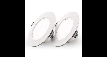 Set van 2 Georgia LED platte Inbouwspots wit - 6 Watt 490lm - Rond - 6500K Daglicht Wit - Ø120 mm - IP20 voor binnen - Inbouwdiepte 25mm