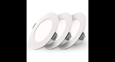 Set van 3 Georgia LED platte Inbouwspots wit - 6 Watt 490lm - Rond - 4000K Neutraal Wit - Ø120 mm - IP20 voor binnen - Inbouwdiepte 25mm
