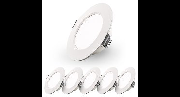 Set van 6 Georgia LED platte Inbouwspots wit - 6 Watt 490lm - Rond - 6500K Daglicht Wit - Ø120 mm - IP20 voor binnen - Inbouwdiepte 25mm