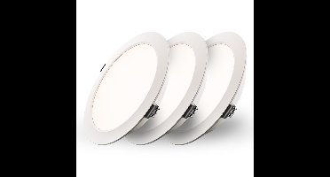 Set van 3 Georgia LED platte Inbouwspots wit - inbouwdiepte 25mm - 18 Watt 1820lm - Rond - 4000K Neutraal Wit - Ø220 mm - IP20 voor binnen