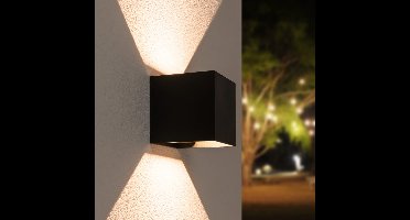 Kansas - Dimbare LED wandlamp kubus - 7 Watt - 3000K warm wit - Up & Down light - IP65 waterdicht - Zwart - Wandverlichting voor binnen en buiten