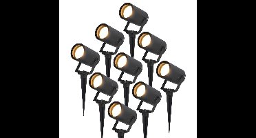 Set van 9 Spikey dimbare LED prikspots - excl. GU10 - Wandspot - IP65 voor binnen en buiten - Grondspies - Zwart