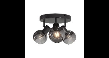 Glazura - LED Plafondlamp 3 spots - Glazen bollen - Smokey glas - Zwart - E14 fittingen