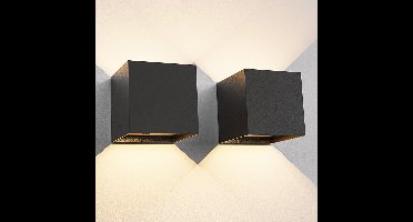 2x Kansas wandlamp op batterijen - Zwart - IP44 voor binnen & buiten - 3000K warmwit licht - Up & down - USB-C oplaadbare wandlamp - Grote accu - Incl. bewegingssensor