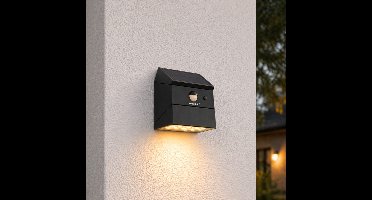 Cubos Solar LED Wandlamp met bewegingssensor - 2.5W 300lm - 2700K/4000K/6000K warm wit/neutraal wit/daglicht wit - Kantelbare lichthoek - Kantelbaar zonnepaneel - IP65 waterdicht - Zwart - Downlight