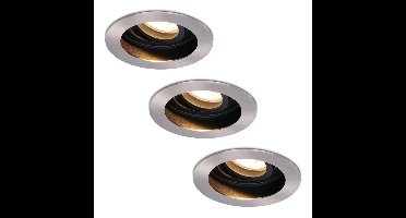 Set van 3 Mesa LED inbouwspots - GU10 4 Watt 345 lumen - 2700K Warm wit - Dimbaar - verzonken - Rond - Kantelbaar - IP20 Voor binnen - RVS