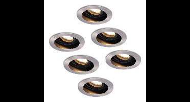 Set van 6 Mesa LED inbouwspots - GU10 4 Watt 345 lumen - 2700K Warm wit - Dimbaar - verzonken - Rond - Kantelbaar - IP20 Voor binnen - RVS