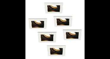 Set van 6 Durham LED inbouwspots vierkant - 4 Watt 345 lumen - 2700k warm wit - GU10 - Dimbaar Kantelbaar - Voor binnen - Wit