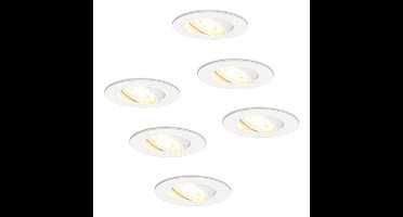 Set van 6 Pittsburg LED inbouwspots - GU10 4 Watt 345 lumen - 2700K Warm wit - Dimbaar - Rond - Kantelbaar - IP20 Voor binnen - Wit
