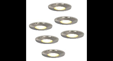 Set van 6 Vegas - LED Inbouwspots - 4 Watt 345 lumen - 2700K Warm wit - GU10 - Dimbaar - Rond - IP44 voor badkamer, buiten en binnen - RVS