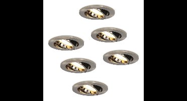 Set van 6 Lublin LED inbouwspots - 4 Watt 345 lumen - 2700K Warm wit - GU10 - Dimbaar - Rond - Kantelbaar - IP20 Voor binnen - RVS