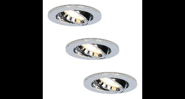 Set van 3 Maya LED inbouwspots - 4 Watt 345 lumen - 2700K Warm wit - GU10 - Dimbaar - Rond - Kantelbaar - IP20 voor binnen - Chroom