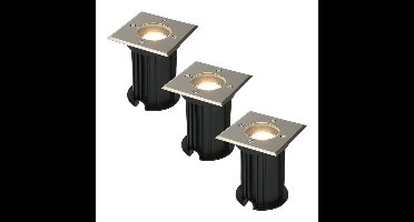 Set van 3 Ramsay LED Grondspot - Dimbaar - Vierkant - GU10 - 4 Watt 345 lumen - 2700K warm wit - RVS - IP67 waterdicht - Tuinspot - Oprit