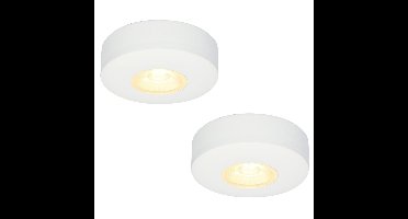 Set van 2 Pavo - Platte LED opbouwspots met lage opbouwhoogte 23mm - 3 Watt 300 Lumen - 2700K Warm wit - Dimbaar - Rond - IP44 waterdicht - Wit