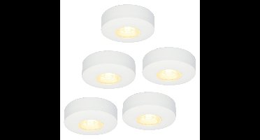 Set van 5 Pavo - Platte LED opbouwspots 23mm - 3W 300lm - 2700K - Dimbaar - Rond - IP44 - Wit