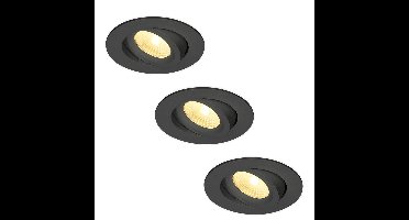 Set van 3 Salerno LED inbouwspots - 8W 650 lumen - 2700K warm wit - Dimbaar - Rond - Kantelbaar - IP44 waterdicht - Zwart - Voor binnen, buiten en badkamer