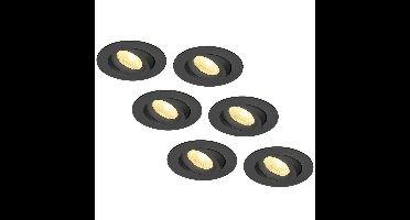 Set van 6 Salerno LED inbouwspots - 8W 650 lumen - 2700K warm wit - Dimbaar - Rond - Kantelbaar - IP44 waterdicht - Zwart - Voor binnen, buiten en badkamer