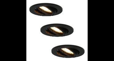 Set van 3 Oslo LED inbouwspots - 4 Watt 345 lumen - 2700K Warm wit - GU10 - Dimbaar - Rond - Kantelbaar - IP20 voor binnen - Zwart