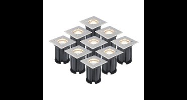Set van 9 grondspots - RVS - vierkant - 2700K warm wit - GU10 fitting - IP65 Waterdicht - 3 jaar garantie - dimbaar - tuinverlichting