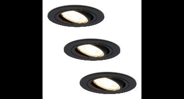 Set van 3 Miro LED inbouwspots - GU10 4 Watt 345 lumen - 2700K Warm wit - Dimbaar - Rond - Kantelbaar - IP20 Voor binnen - Zwart