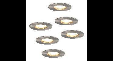 Set van 6 Bari LED Inbouwspots - 4 Watt 345 lumen - 2700K Warm Wit - GU10 - Dimbaar - Rond - IP65 Waterdicht - RVS - Voor binnen, buiten en badkamer