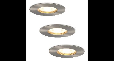 Set van 3 Bari LED Inbouwspots - 4 Watt 345 lumen - 2700K Warm Wit - GU10 - Dimbaar - Rond - IP65 Waterdicht - RVS - Voor binnen, buiten en badkamer