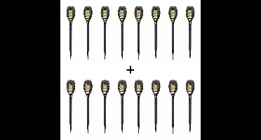 16-pack Youth Fire LED Solarlamp tuinfakkel - met vlammeneffect - incl. schemersensor - 2200K extra warm wit - IP44 Spatwaterdicht - Prikspot 50cm - Solar tuinverlichting