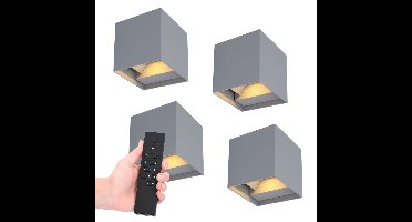 Set van 4 dimbare LED Wandlampen Kansas - grijs - 7 Watt 560 lumen - 3000K warm wit - Up & Down light - IP54 - Incl. dimmer met afstandsbediening