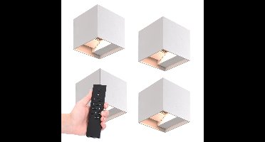 Set van 4 dimbare LED Wandlampen Kansas - wit - 6 Watt 660 lumen - 3000K warm wit - Up & Down light - IP54 - Incl. dimmer met afstandsbediening