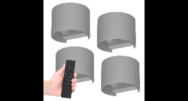 Set van 4 dimbare LED Wandlampen Denver - grijs - 6 Watt 660 lumen - 3000K - Up & Down light - IP54 waterdicht - Incl. dimmer met afstandsbediening
