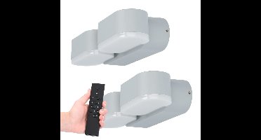 Set van 2 Dayton LED Wandlampen 2-Lichts - 12 Watt 1320 lumen - IP54 Waterdicht - 3000K Warm Wit - Dimbaar via afstandsbediening - Buiten - Grijs