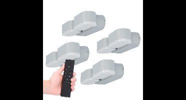 Set van 4 dimbare LED Wandlampen Dayton dubbel - grijs - 12 Watt 1320 lumen - 3000K - Up & Down light - kantelbaar - IP54 waterdicht - Incl. dimmer met afstandsbediening