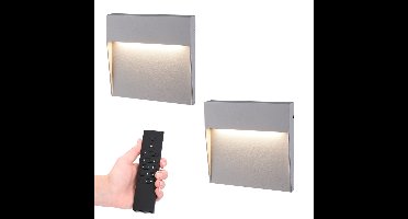 2x Logan LED Wandlamp - Dimbaar - Grijs - 6 Watt 280 lumen - 3000K warm wit - IP54 waterdicht - Incl. dimmer met afstandsbediening
