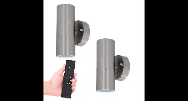 Set van 2 dimbare LED Wandlamp Jasmin - 2700K warm wit - GU10 fitting - Up & Down light - IP44 waterdicht - Incl. dimmer met afstandsbediening