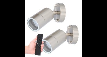 Set van 2 dimbare LED Wandlamp Lago - 2700K warm wit - RVS - IP44 waterdicht - GU10 fitting - Incl. dimmer met afstandsbediening