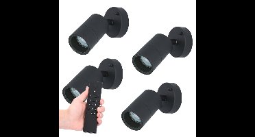 Set van 4 dimbare LED Wandlamp Lago 2700K - Zwart - IP44 - GU10 - Incl. dimmer met afstandsbediening