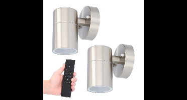 2x Mason LED Wandlamp - Dimbaar - 4 Watt 345 lumen - IP44 Waterdicht - GU10 - 2700K Warm Wit - Binnen en buiten - RVS - Incl. dimmer met afstandsbediening - tuinverlichting