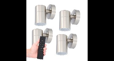 4x Mason LED Wandlamp - Dimbaar - 4 Watt 345 lumen - IP44 Waterdicht - GU10 - 2700K Warm Wit - Binnen en buiten - RVS - Incl. dimmer met afstandsbediening - tuinverlichting