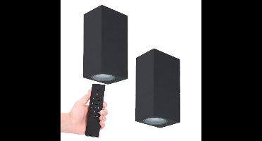 2x LED wandlamp Selma Zwart - Dimbaar - 8 watt 690 lumen - 2700K warm wit- GU10 - Up & Down light - IP65 Waterdicht - Incl. dimmer met afstandsbediening - tuinverlichting