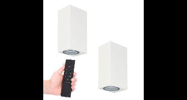 2x LED wandlamp Selma Wit - Dimbaar - 8 watt 690 lumen - 2700K warm wit- GU10 - Up & Down light - IP65 Waterdicht - Incl. dimmer met afstandsbediening - tuinverlichting