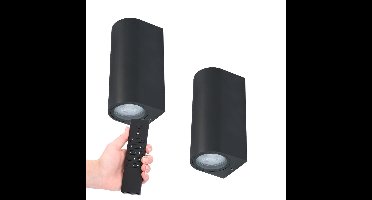 Set van 2 dimbare LED wandlamp Douglas - 2700K warm wit- GU10 - Up & Down light - IP65 Waterdicht - Incl. dimmer met afstandsbediening - tuinverlichting