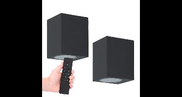 Set van 2 Marion LED wandlampen - Dimbaar - 4 Watt 345 lumen - IP65 Waterdicht - GU10 - 2700K Warm Wit - Dimbaar - Binnen & buiten - Zwart - Incl. dimmer met afstandsbediening