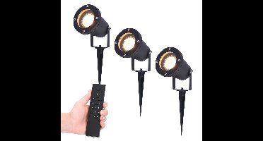 Set van 3 LED Prikspot zwart Sydney - aluminium - 4 Watt 345 lumen - 2700K warm wit - IP65 Waterdicht - Incl. dimmer met afstandsbediening
