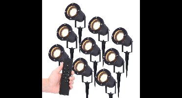 Set van 9 LED Prikspot zwart Sydney - aluminium - 4 Watt 345 lumen - 2700K warm wit - IP65 Waterdicht - Incl. dimmer met afstandsbediening