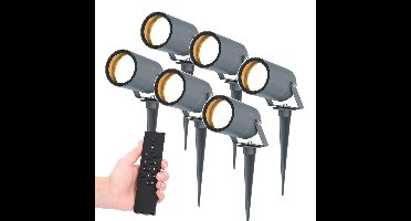 Set van 6 LED Prikspots Spikey - 4 Watt 345 lumen - 2700K warm wit- antraciet - IP65 Waterdicht - Incl. dimmer met afstandsbediening