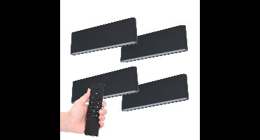 Set van 4 LED Wandlampen Dallas XL - Zwart - 3000K Warm wit - 24 Watt 2480 lumen - IP54 Waterdicht - Up & Down light - Incl. dimmer met afstandsbediening - Binnen & Buiten