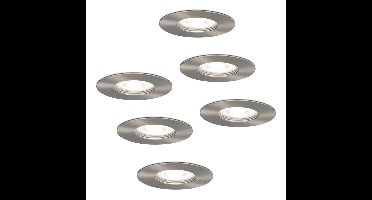 Set van 6 Bari LED inbouwspots - 4 Watt 345 Lumen - 6500K daglicht wit - GU10 - Dimbaar - Rond - IP64 Waterdicht - RVS - Voor binnen, buiten en badkamer
