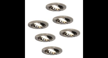 Set van 6 Lublin LED inbouwspots -4 Watt 345 Lumen - 4000K Neutraal wit - GU10 - Dimbaar - Rond - Kantelbaar - IP20 Stofdicht - RVS