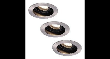 Set van 3 Mesa LED inbouwspots - GU10 4 Watt 345 Lumen - 4000K neutraal wit - Dimbaar - verzonken - Rond - Kantelbaar - IP20 Voor binnen - RVS